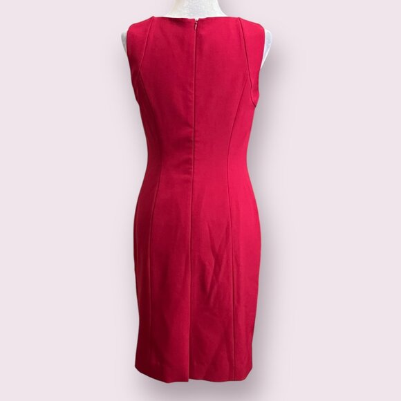 Albert Nipon Pink Red Sheath Dress Size 4 Sleeveless Fitted Cocktail Career - Picture 3 of 12